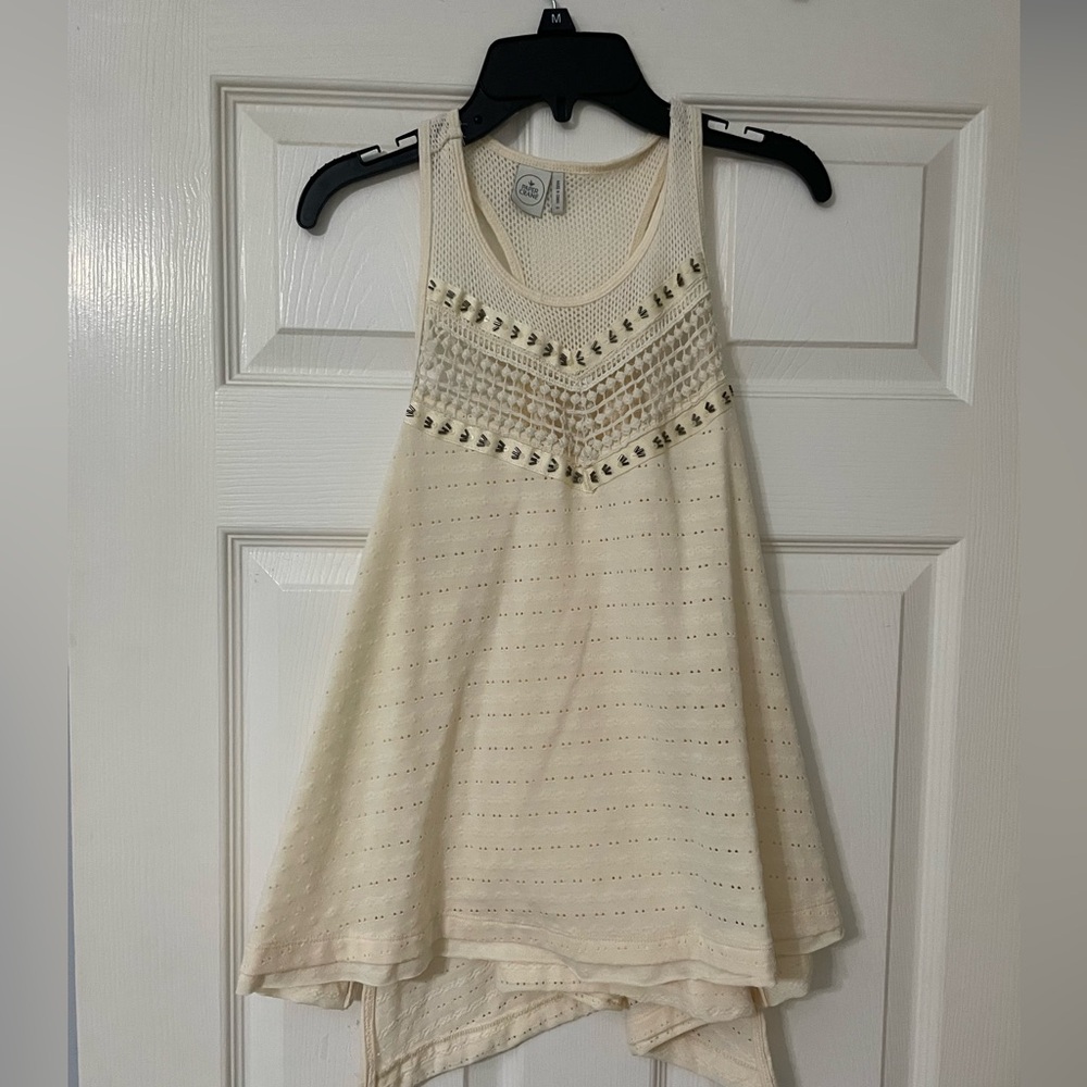 cream tank top with lace and embellishment detailing